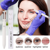 Makeup pen with applicator and packaging, used for eyebrow, eyeliner, highlighter, and lip liner.