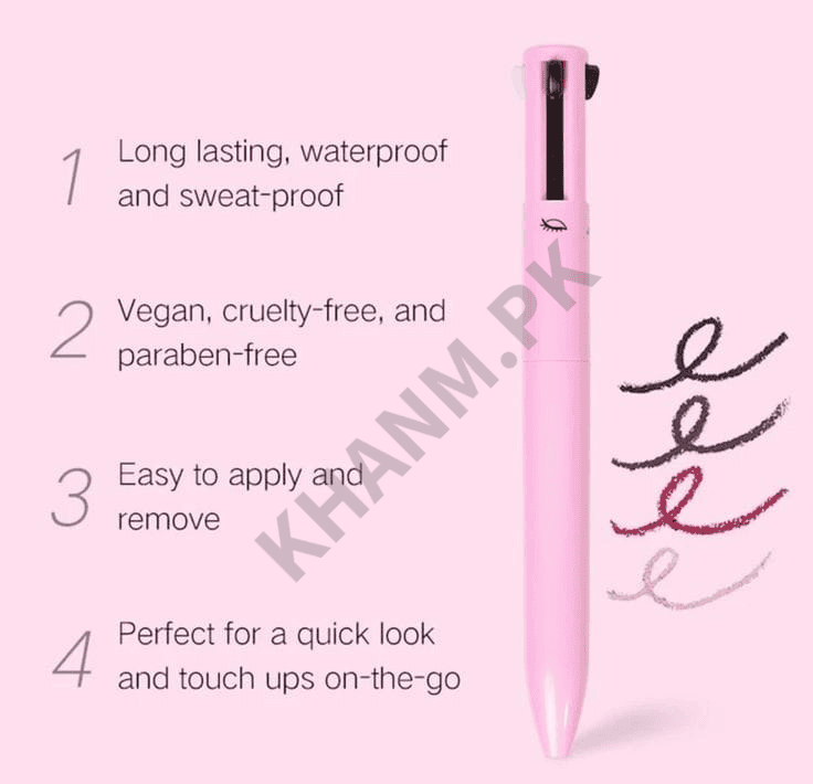 Pink lip liner with text on a pink background