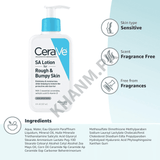 CeraVe SA Lotion for Rough & Bumpy Skin with product details on a white background