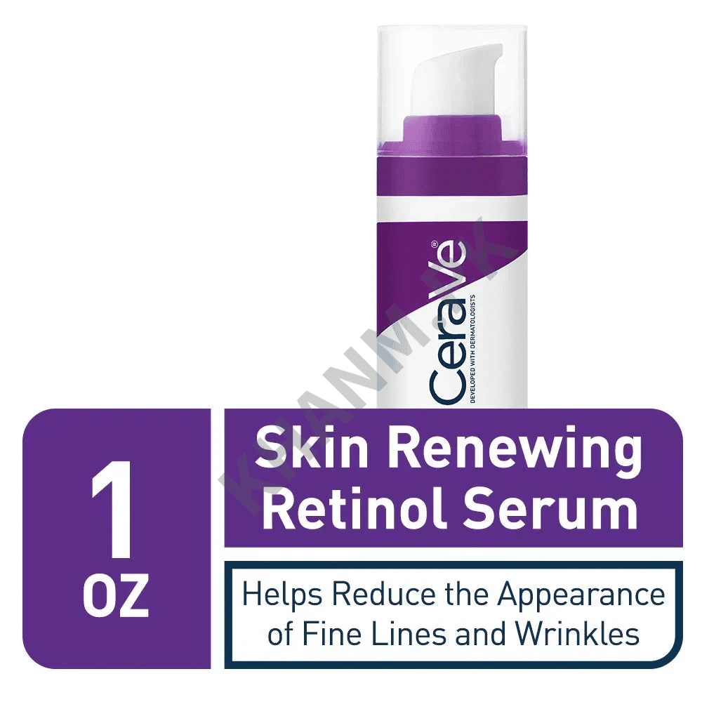 Cerave Skin Renewing Retinol Serum bottle with label on a white background