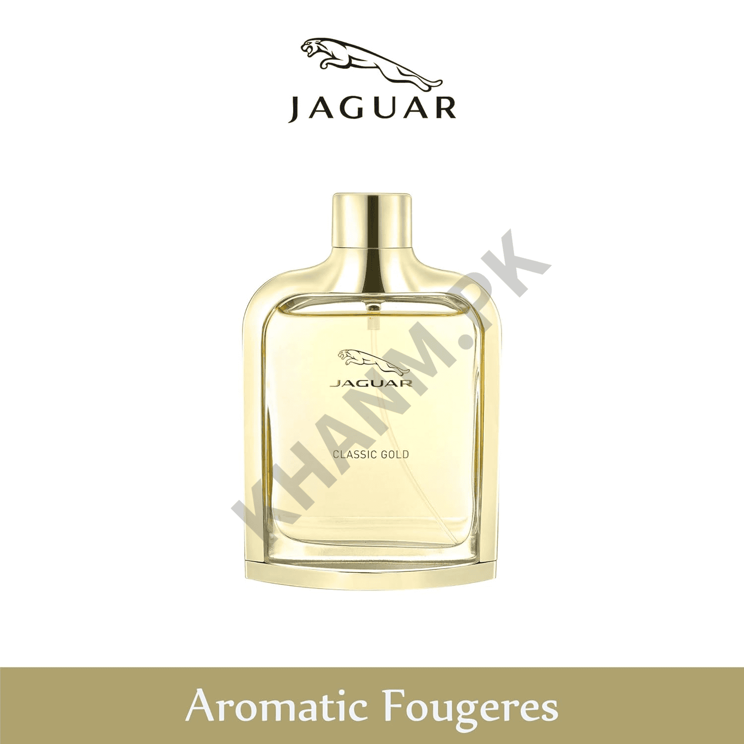Jaguar Classic Gold perfume bottle on a white background