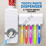 Tooth Paste Dispenser With 5 Brush Holder Wall Mounted Automatic Hands Free Toothpaste Dispenser