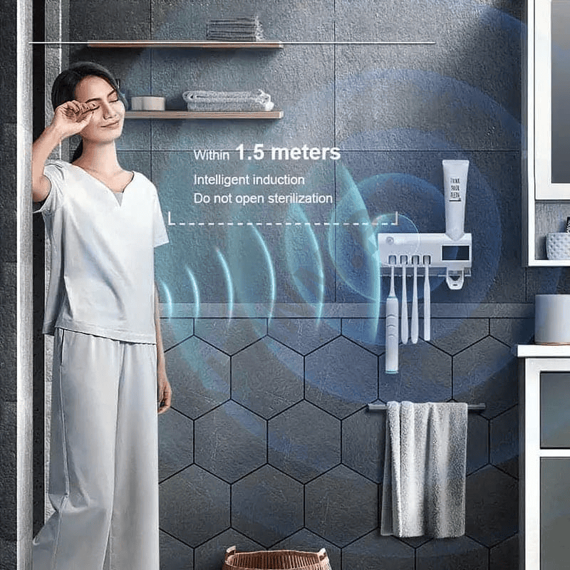 Smart UV Toothbrush Holder and Toothpaste Dispenser | Rechargeable Solar and USB
