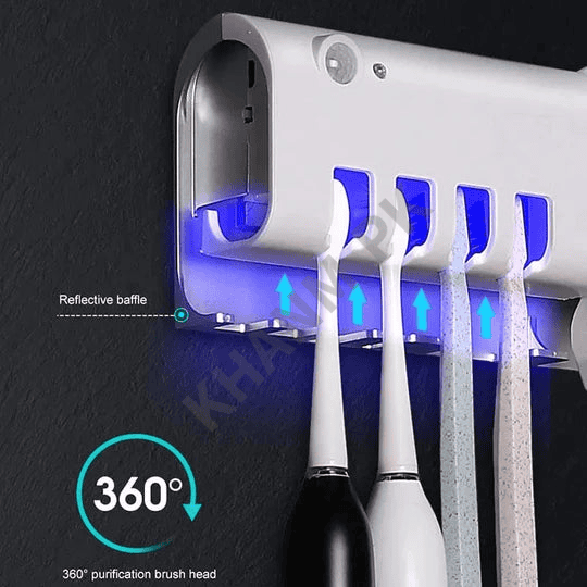 Smart UV Toothbrush Holder and Toothpaste Dispenser | Rechargeable Solar and USB