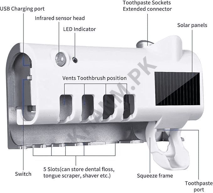 Diagram of a dental device with labeled parts on a white background